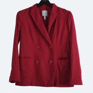 Leith red linen blend double breasted blazer jacket size S